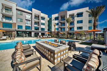 Outdoor seating areas with gas grills